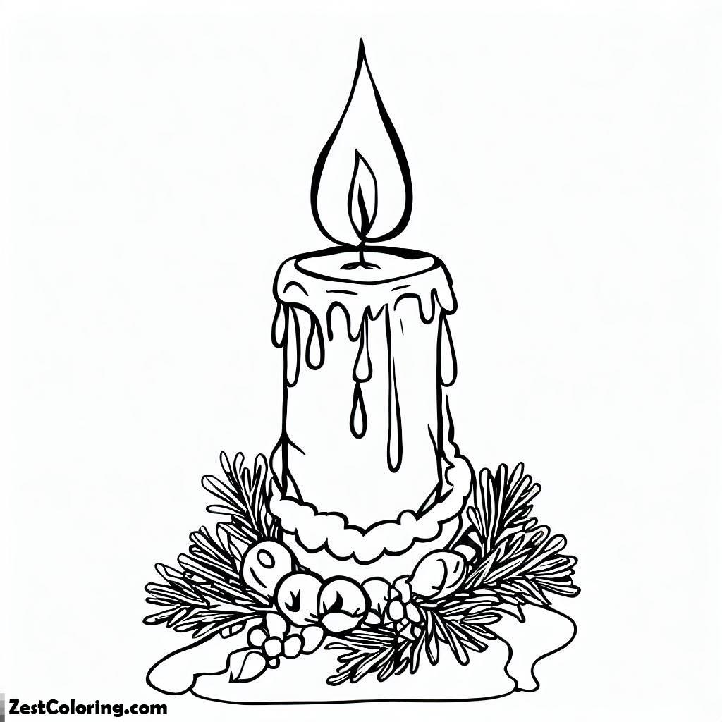 Christmas Candle, 3 Coloring Page: 3Full Size Image