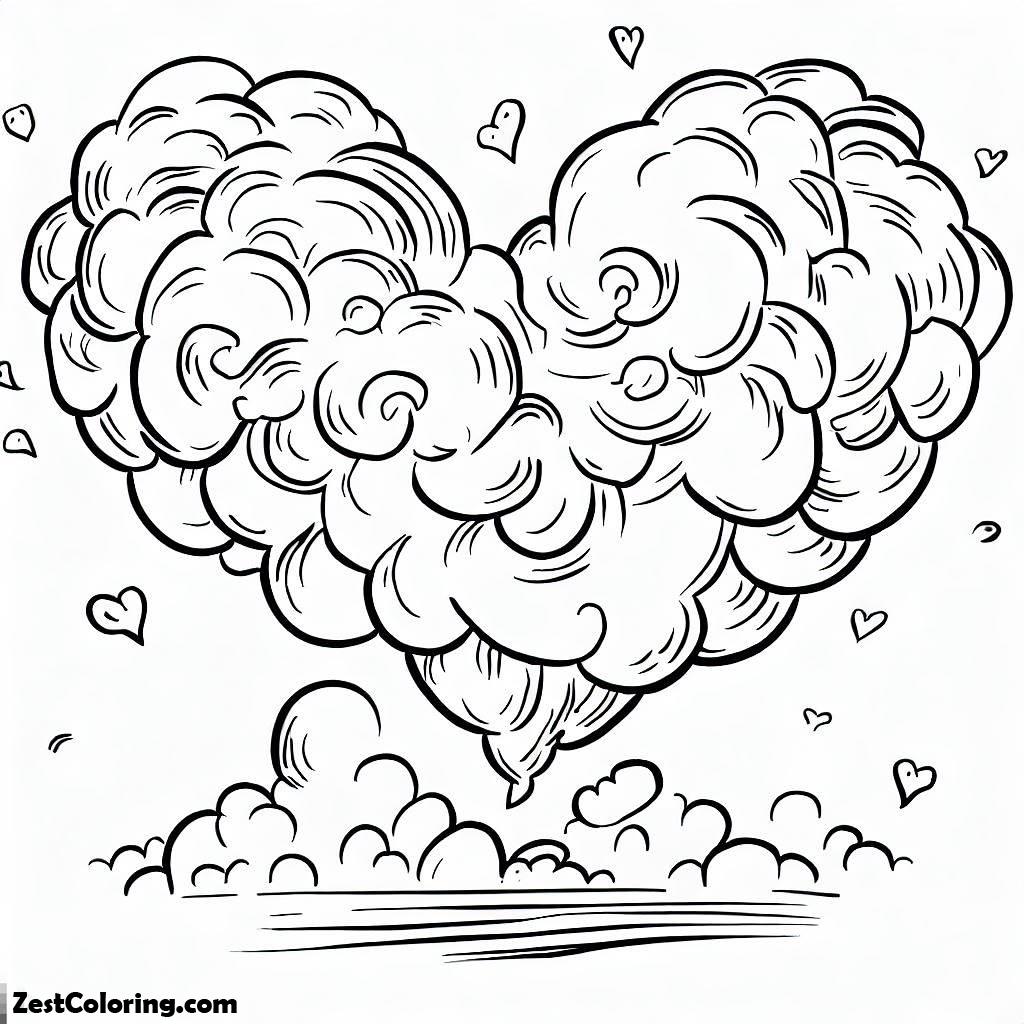 Valentine Day, A Giant Heart Shaped Cloud On Valentine’s Day Coloring Page: A Giant Heart Shaped Cloud On Valentine's Day Coloring PageFull Size Image
