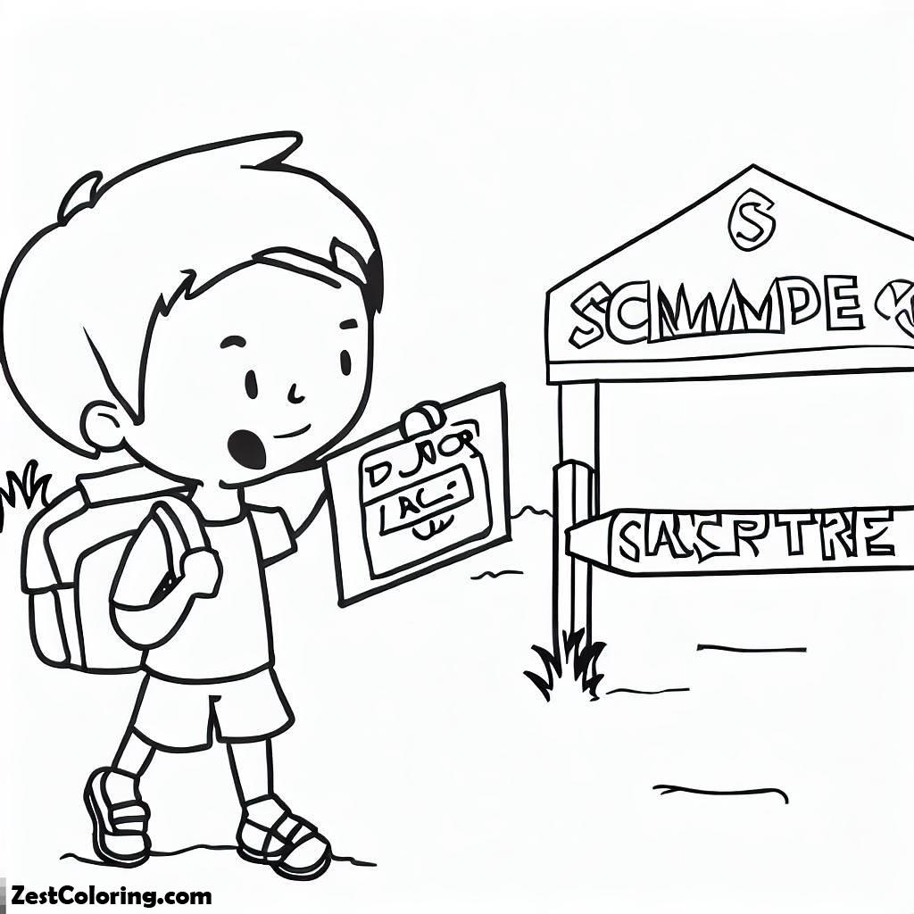Summer Camp, A Kid Finding Summer Camp Place Coloring Page: A Kid Finding Summer Camp Place Coloring PageFull Size Image