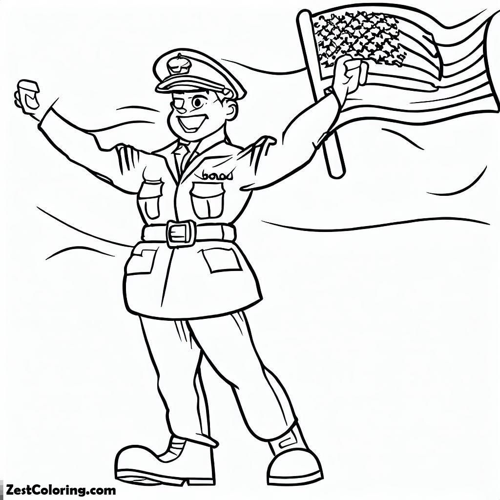 A Steady Marine Officer Celebrating Veterans Day Coloring Page