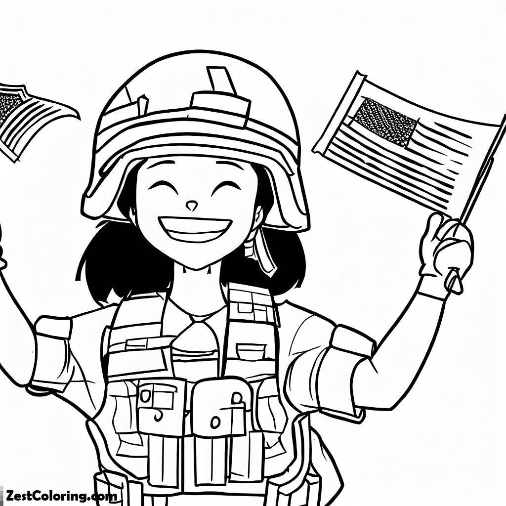 Veteran Day, A Young Soldier In Combat Helmet Celebrating Veterans Day Coloring Page: A Young Soldier In Combat Helmet Celebrating Veterans Day Coloring PageFull Size Image
