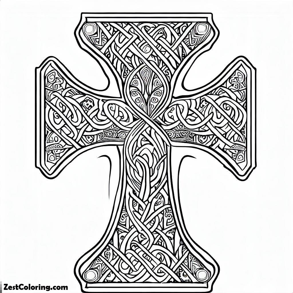 St. Patrick's Day, A Coloring Page Showcasing A Celtic Cross Adorned With Intricate Patterns In St Patricks Day Coloring Page: A Coloring Page Showcasing A Celtic Cross Adorned With Intricate Patterns In St Patricks Day Coloring PageFull Size Image