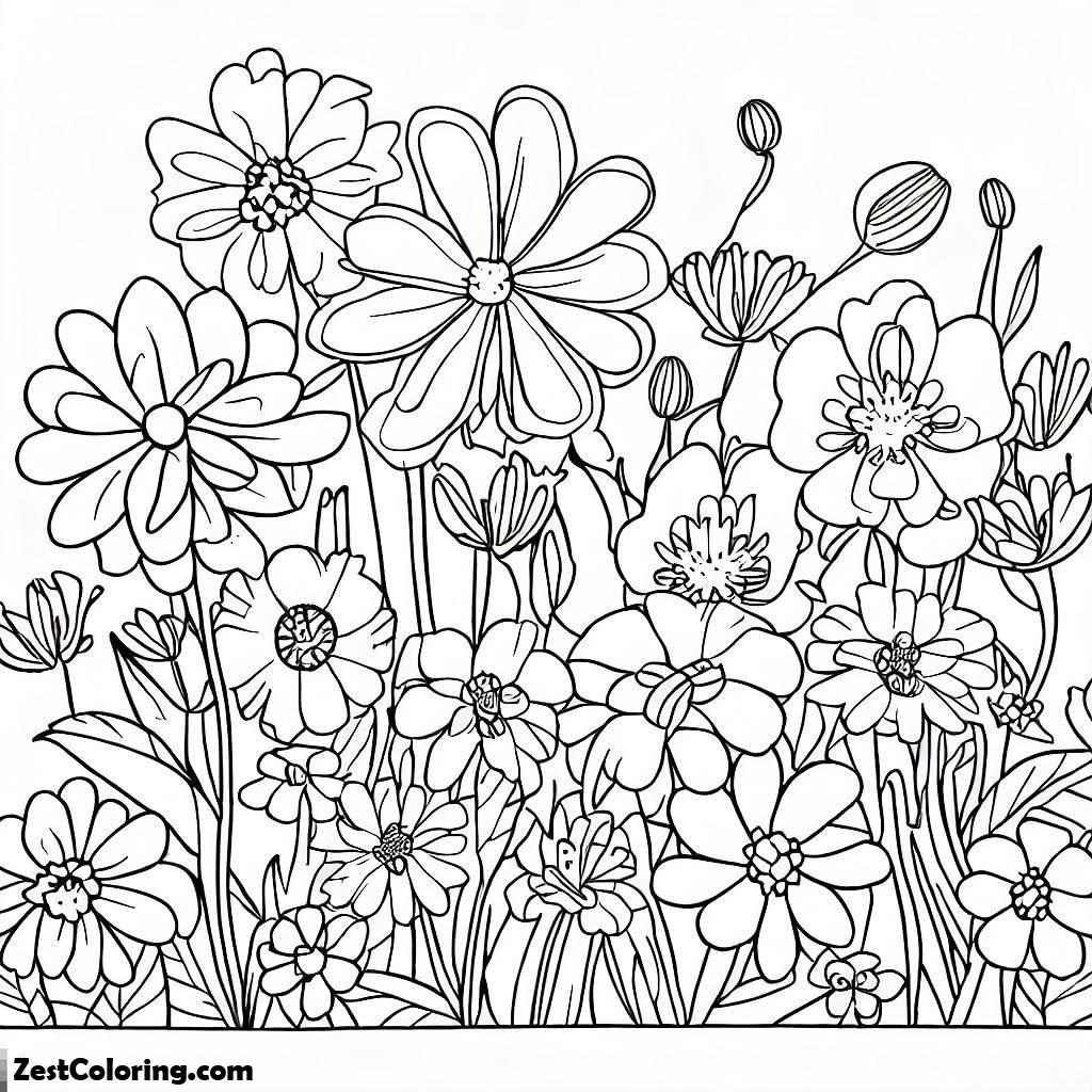 Spring, All Flower Are Blooming On Springtime Coloring Page: All Flower Are Blooming On Springtime Coloring PageFull Size Image