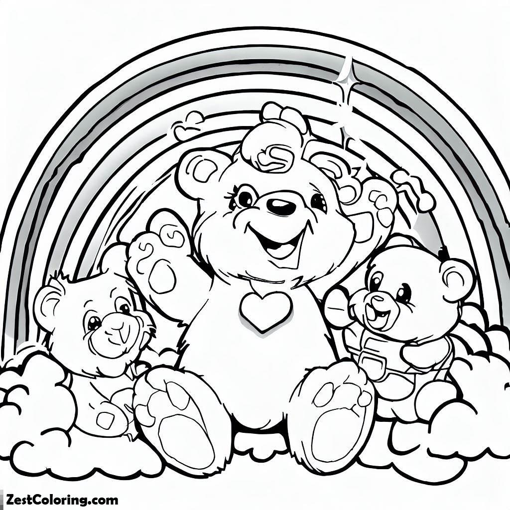 Rainbow, All The Happy Care Bear Welcoming The Rainbow Coloring Page: All The Happy Care Bear Welcoming The Rainbow Coloring PageFull Size Image