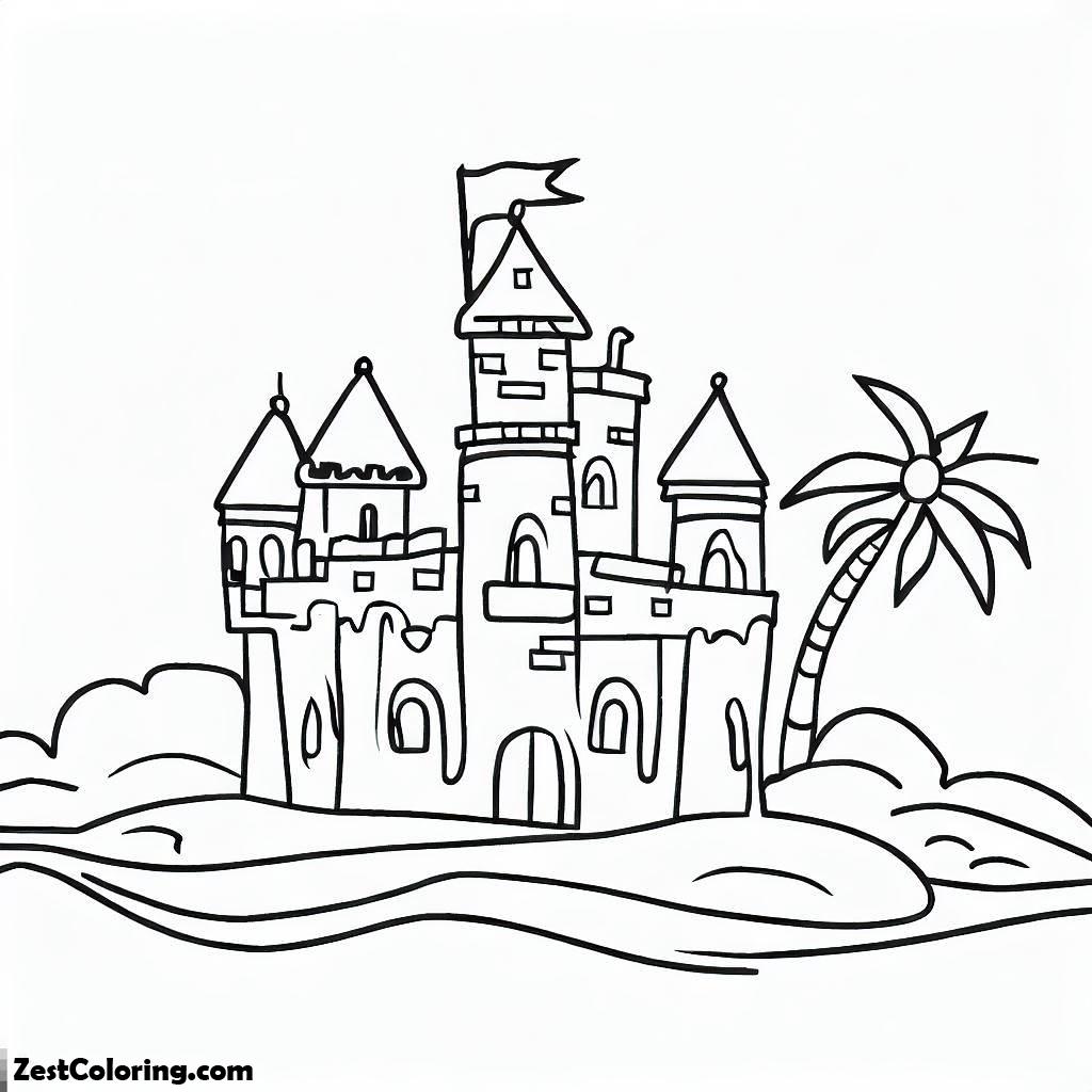 Beach Vacation, Amazing Beach Castle Coloring Page: Amazing Beach Castle Coloring PageFull Size Image