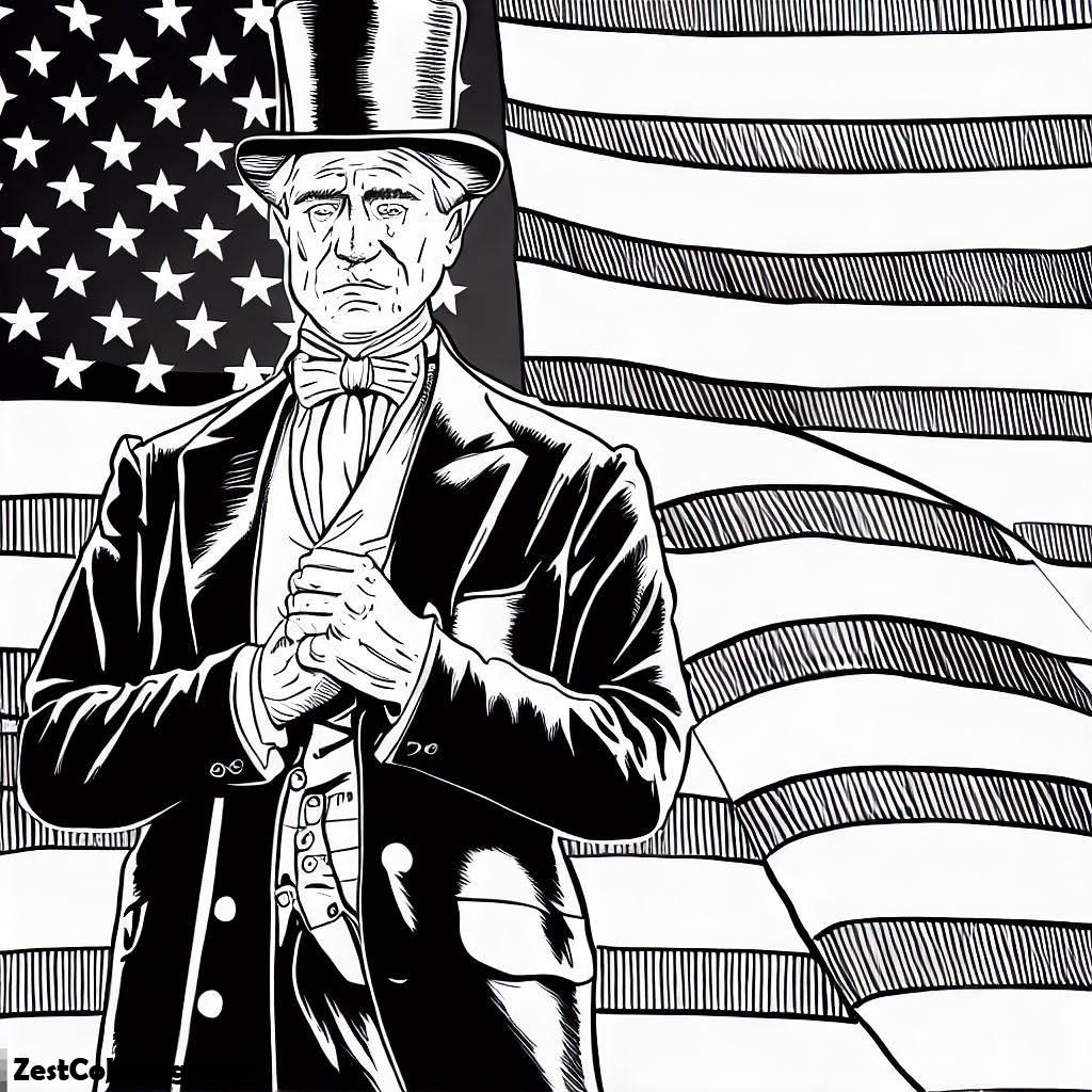 Independence Day, American Flag Behind US President For Independence Day Coloring Pages: American Flag Behind US President For Independence Day Coloring PagesFull Size Image