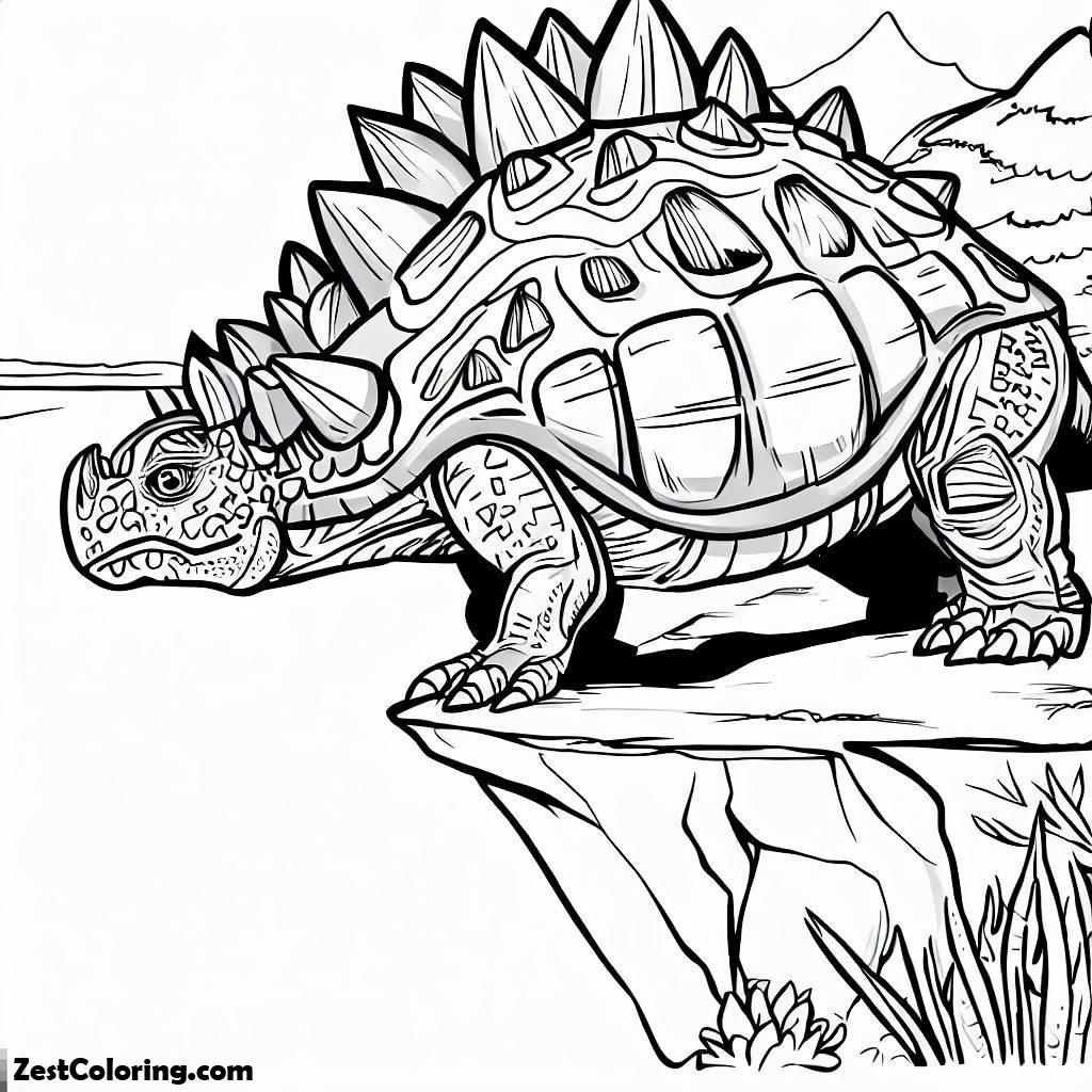 Ankylosaurus, An Ankylosaurus At The Edge Looking At The Enemy Coloring Page: An Ankylosaurus At The Edge Looking At The Enemy Coloring PageFull Size Image