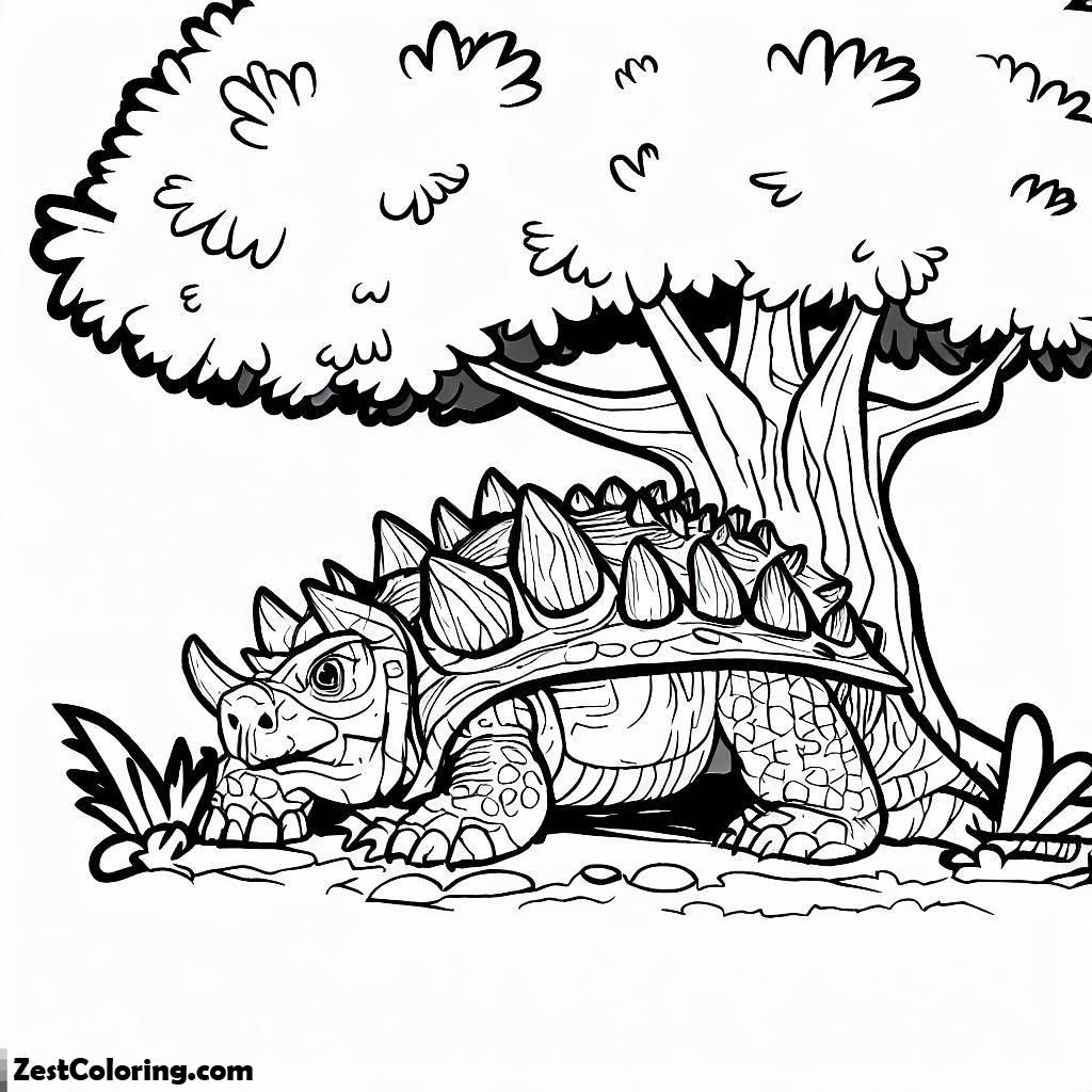 Ankylosaurus, An Ankylosaurus Protect It Self Under The Tree Coloring Page: An Ankylosaurus Protect It Self Under The Tree Coloring PageFull Size Image