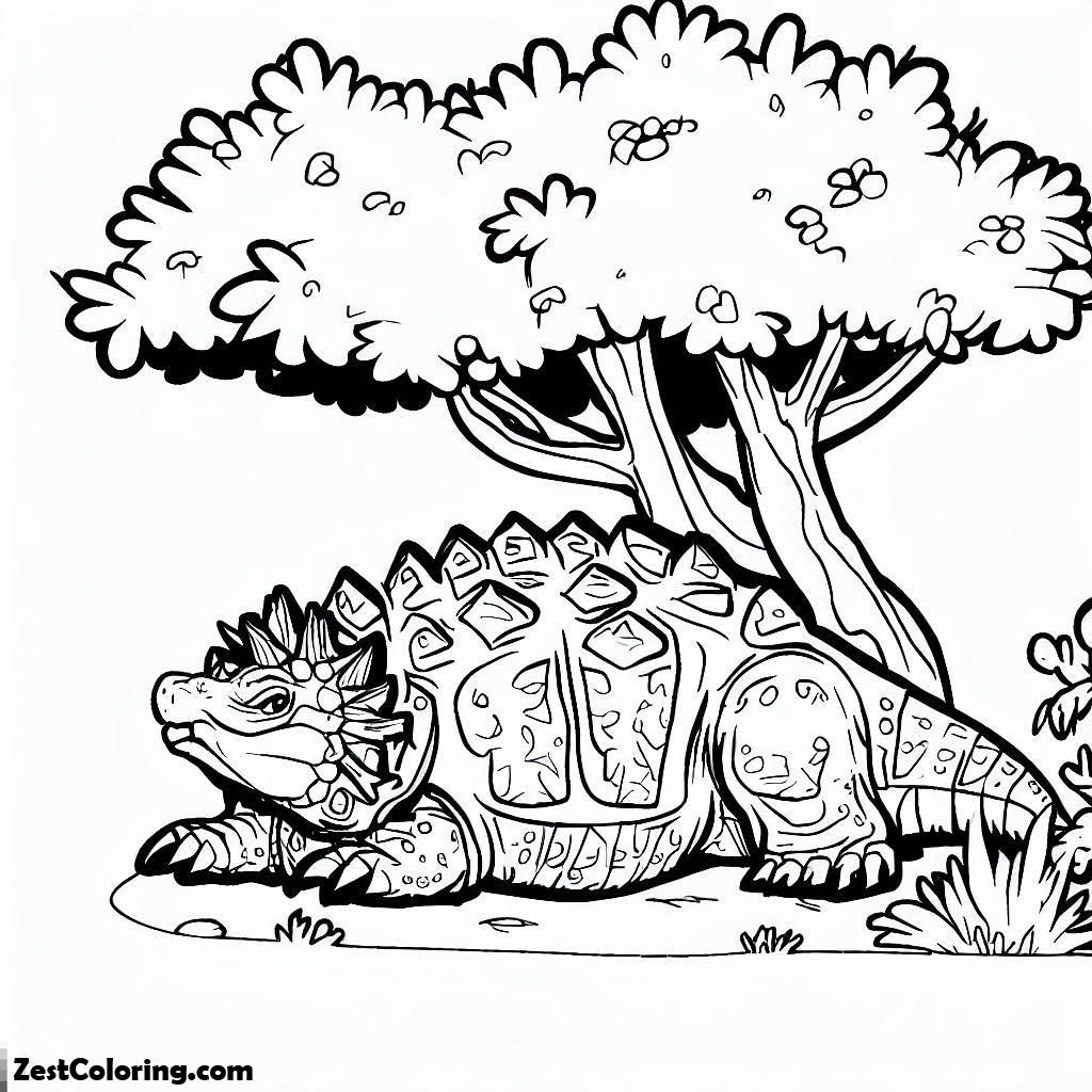Ankylosaurus, An Ankylosaurus Waiting The Other Under The Tree Coloring Page: An Ankylosaurus Waiting The Other Under The Tree Coloring PageFull Size Image