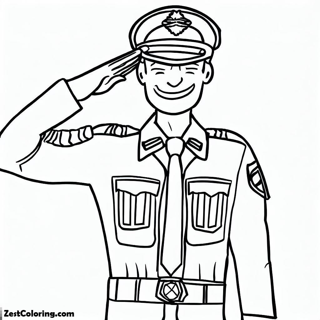 Veteran Day, An Officer Giving Salute Celebrating Veterans Day Coloring Page: An Officer Giving Salute Celebrating Veterans Day Coloring PageFull Size Image