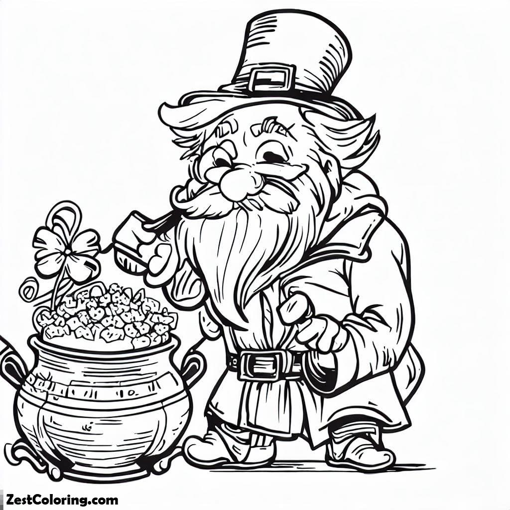 Pot of Gold, An Old Leprechaun And A Small Pot Of Gold Coloring Page: An Old Leprechaun And A Small Pot Of Gold Coloring PageFull Size Image