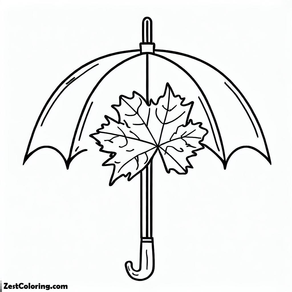 Autumn, Autumn Leaf In Umbrella Coloring Page: Autumn Leaf In Umbrella Coloring PageFull Size Image