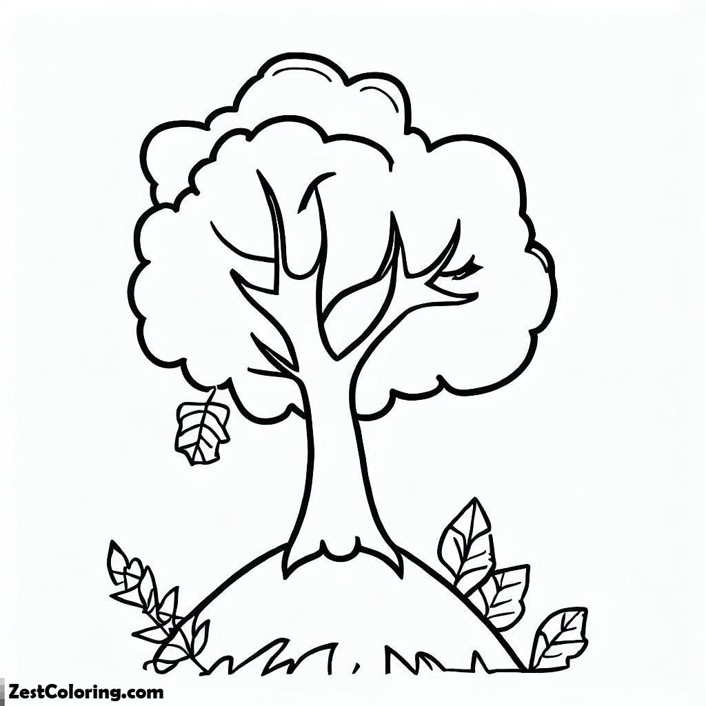 Autumn, Autumn Leaf Up On The Hill Coloring Page: Autumn Leaf Up On The Hill Coloring PageFull Size Image