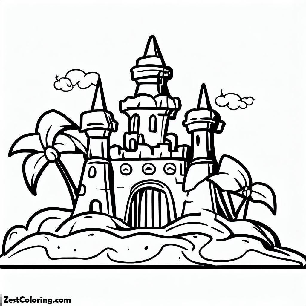 Sand Castle, Awesome Sand Castle 3 Coloring Page: Awesome Sand Castle 3 Coloring PageFull Size Image