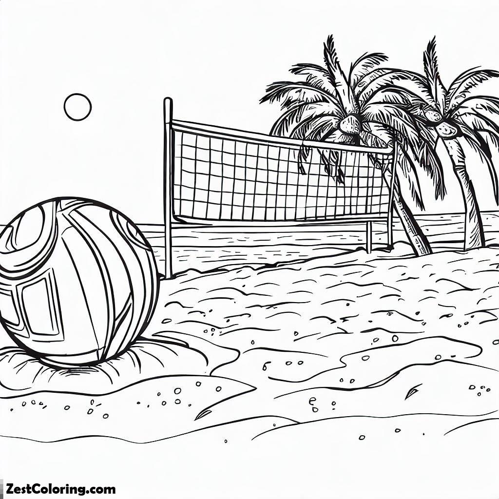 Volleyball, Beach Volley Ball Waiting For Players Coloring Page: Beach Volley Ball Waiting For Players Coloring PageFull Size Image