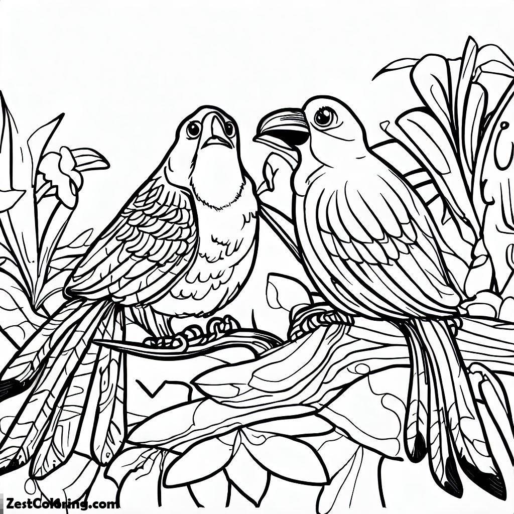Rainforest, Beautiful Two Rainforest Bird Coloring Page: Beautiful Two Rainforest Bird Coloring PageFull Size Image
