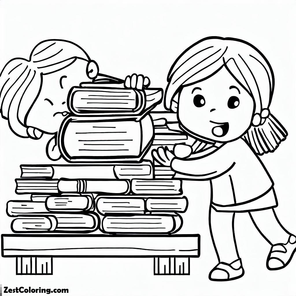 Library, Borrowing Book From Library Coloring Pages: Borrowing Book From Library Coloring PagesFull Size Image