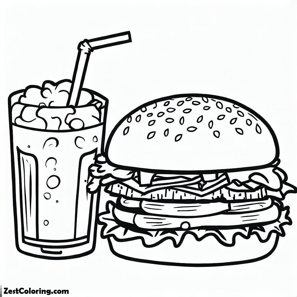 Fish Bowls, Burger And Drink Coloring Page: Burger And Drink Coloring PageFull Size Image