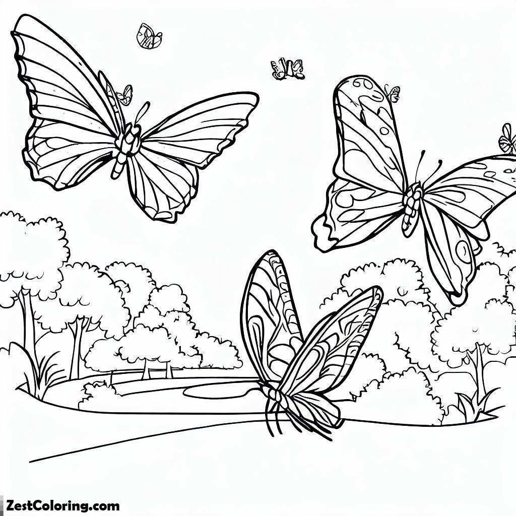 Butterfly, Butterflies Playing On The Park Coloring Page: Butterflies Playing On The Park Coloring PageFull Size Image