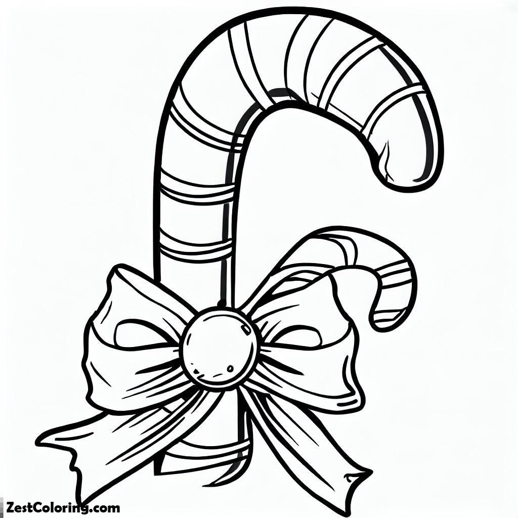 Candy Cane, Candy Cane With Ribbon And Little Bell Coloring Page: Candy Cane With Ribbon And Little Bell Coloring PageFull Size Image