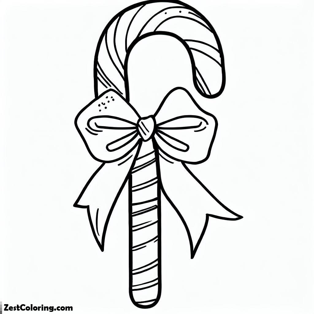 Candy Cane, Candy Cane With Tie Ribbon Coloring Page: Candy Cane With Tie Ribbon Coloring PageFull Size Image
