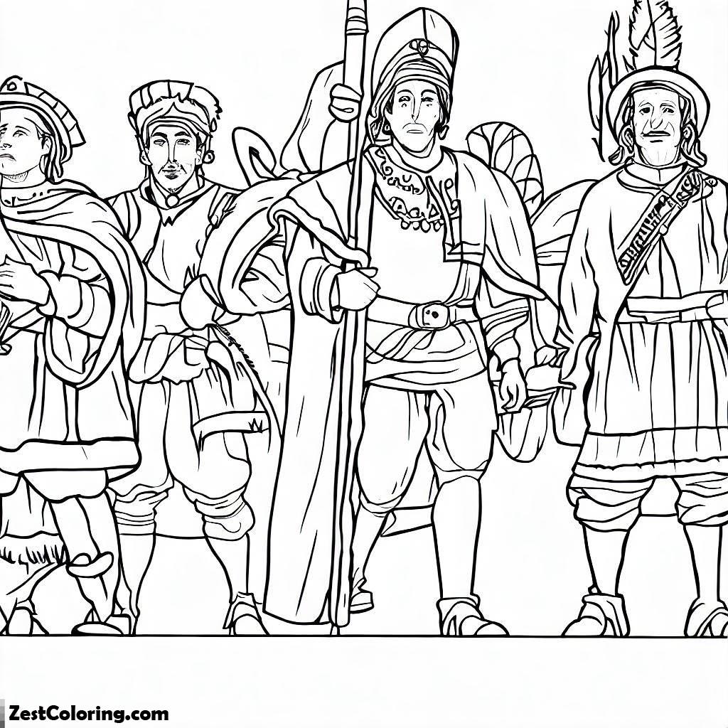 Colombus Day, Columbus Figures On Columbus Day Coloring Page: Columbus Figures On Columbus Day Coloring PageFull Size Image