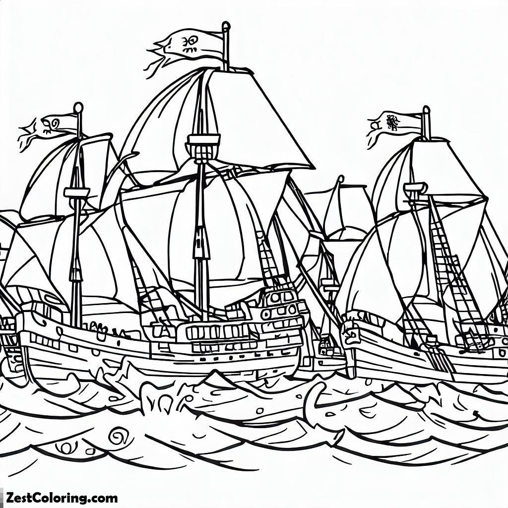 Colombus Day, Columbus Fleets On Columbus Day Coloring Page: Columbus Fleets On Columbus Day Coloring PageFull Size Image