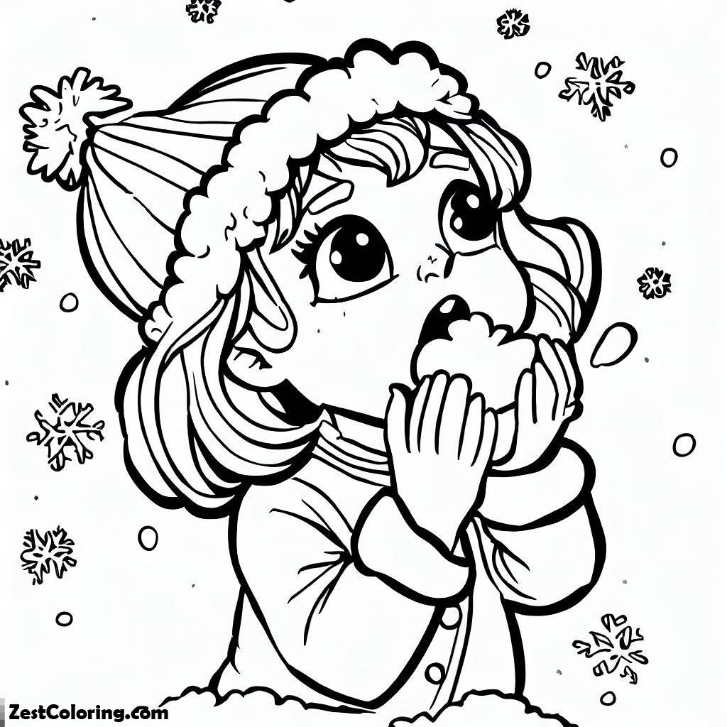 Winter, Curious Guy Tasting Snow On Winter Coloring Page: Curious Guy Tasting Snow On Winter Coloring PageFull Size Image