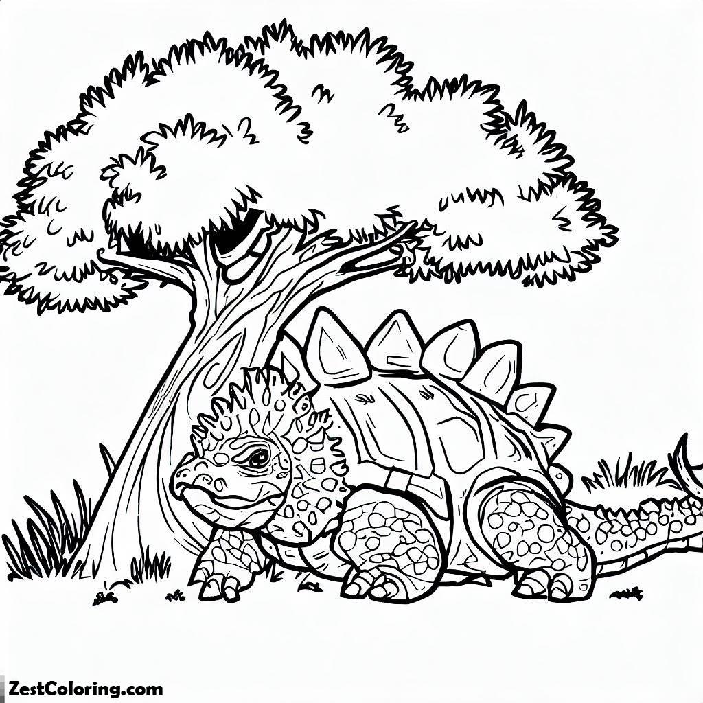 Ankylosaurus, Cute An Ankylosaurus Under The Tree Coloring Page: Cute An Ankylosaurus Under The Tree Coloring PageFull Size Image