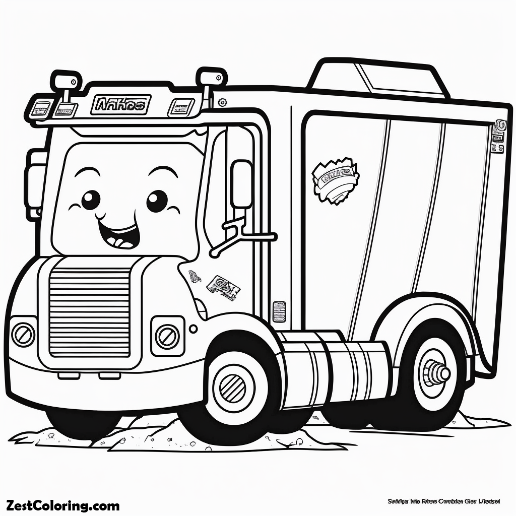 Garbage Truck, Cute Garbage Truck Coloring Page: Cute Garbage Truck Coloring PageFull Size Image