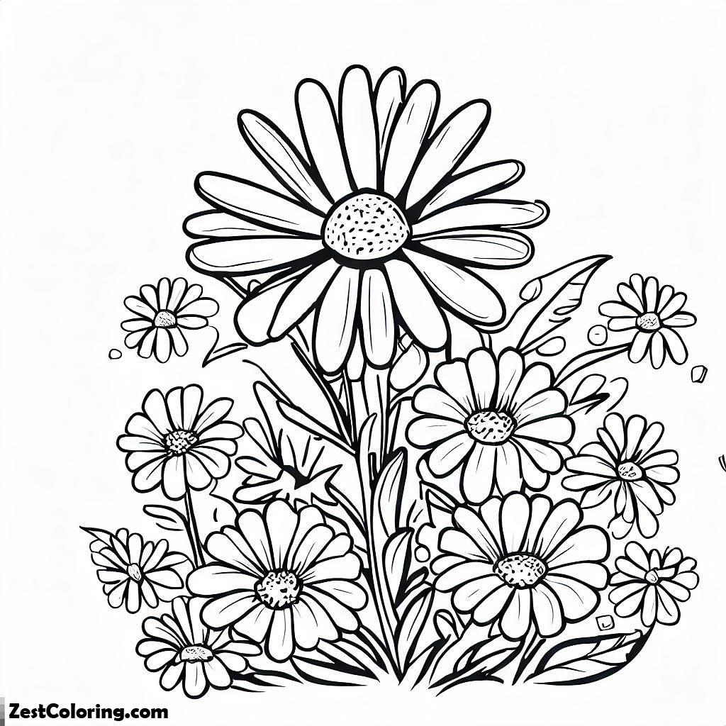 Daisy Flower, Daisy Flower Garden Coloring Page: Daisy Flower Garden Coloring PageFull Size Image