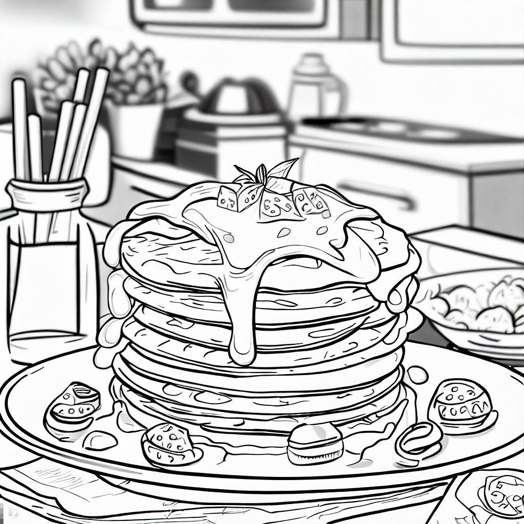 Kitchen, Delicious Pancakes On Kitchen Table Coloring Pages: Delicious Pancakes On Kitchen Table Coloring PagesFull Size Image