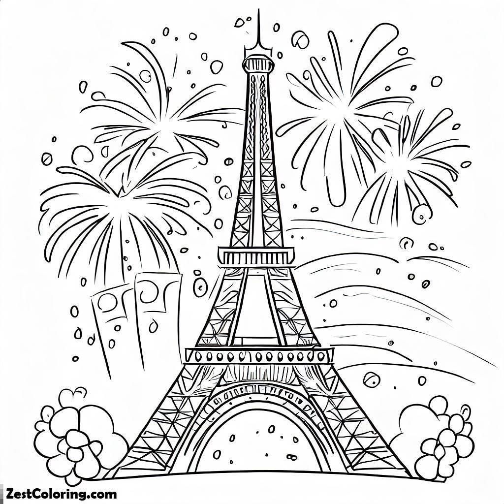 Eiffel Tower, Eiffel Tower And Firework Coloring Page: Eiffel Tower And Firework Coloring PageFull Size Image