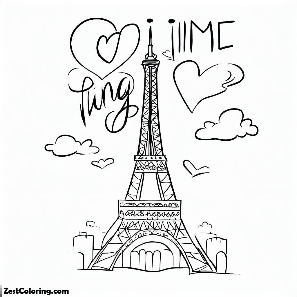 Eiffel Tower, Eiffel Tower I’m In Love Coloring Page: Eiffel Tower I'm In Love Coloring PageFull Size Image