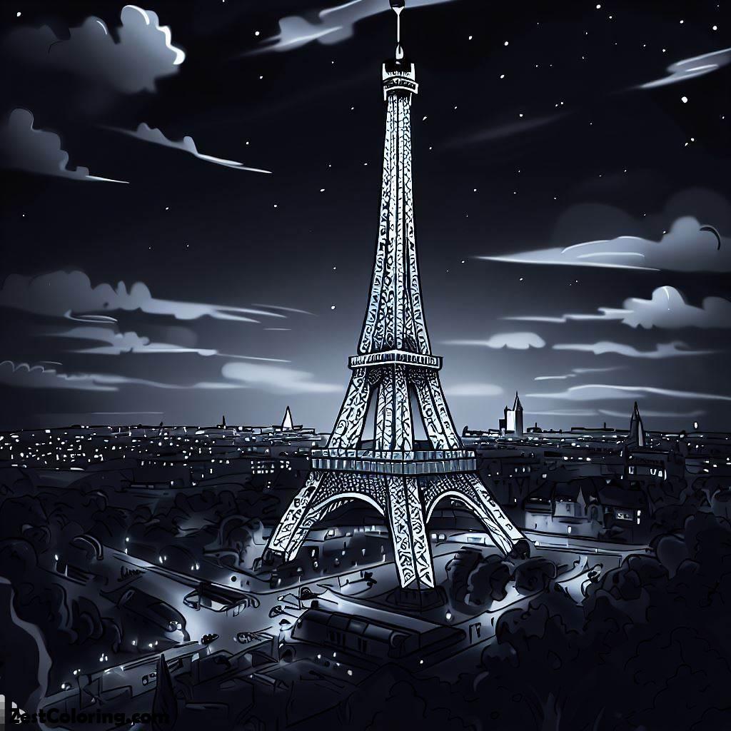 Eiffel Tower, Eiffel Tower In The Night Coloring Page 2: Eiffel Tower In The Night Coloring Page 2Full Size Image