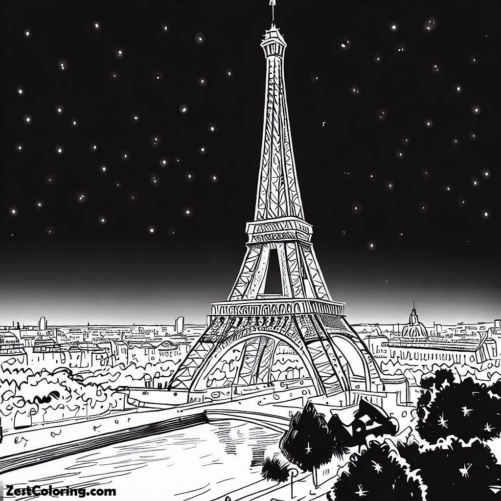 Eiffel Tower, Eiffel Tower In The Night Coloring Page: Eiffel Tower In The Night Coloring PageFull Size Image