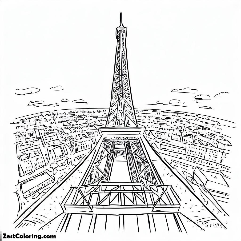 Eiffel Tower, Eiffel Tower View From Downside 2 Coloring Page: Eiffel Tower View From Downside 2 Coloring PageFull Size Image