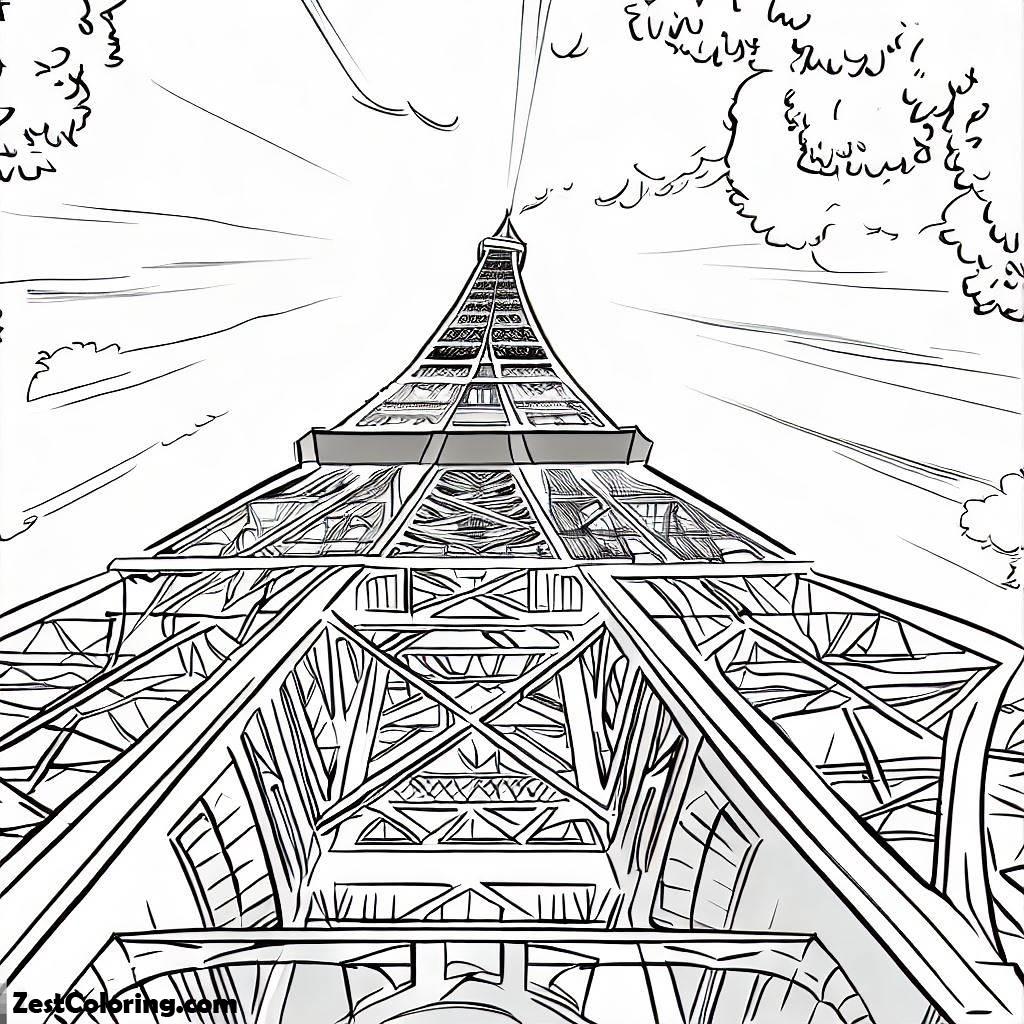 Eiffel Tower, Eiffel Tower View From Downside Coloring Page: Eiffel Tower View From Downside Coloring PageFull Size Image