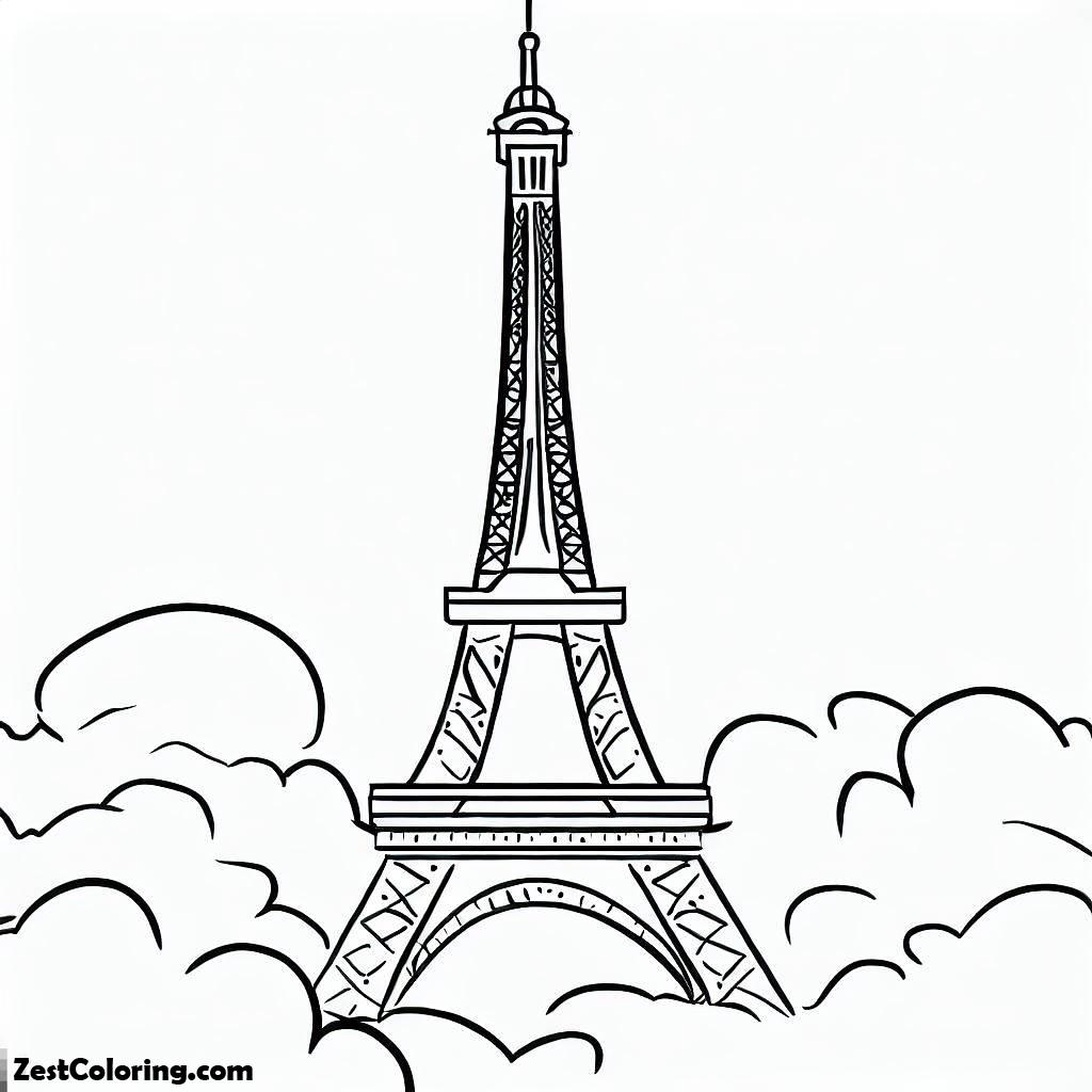 Eiffel Tower, Eiffel Tower With Clouds 2 Coloring Page: Eiffel Tower With Clouds 2 Coloring PageFull Size Image