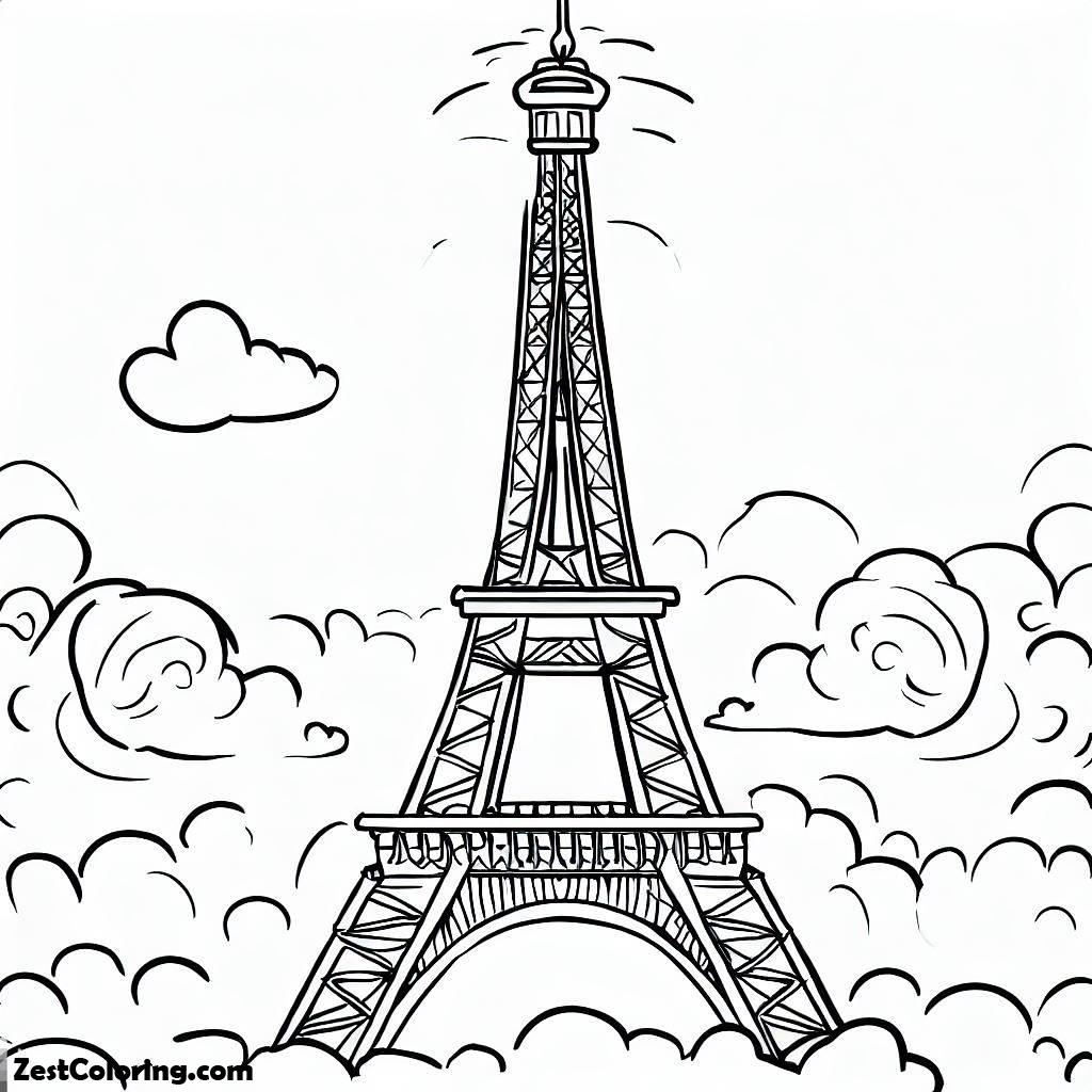 Eiffel Tower, Eiffel Tower With Clouds Coloring Page: Eiffel Tower With Clouds Coloring PageFull Size Image