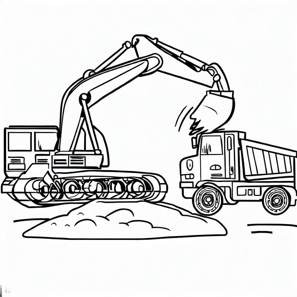 Excavator, Excavator Loading To Truck 2 Coloring Pages: Excavator Loading To Truck 2 Coloring PagesFull Size Image