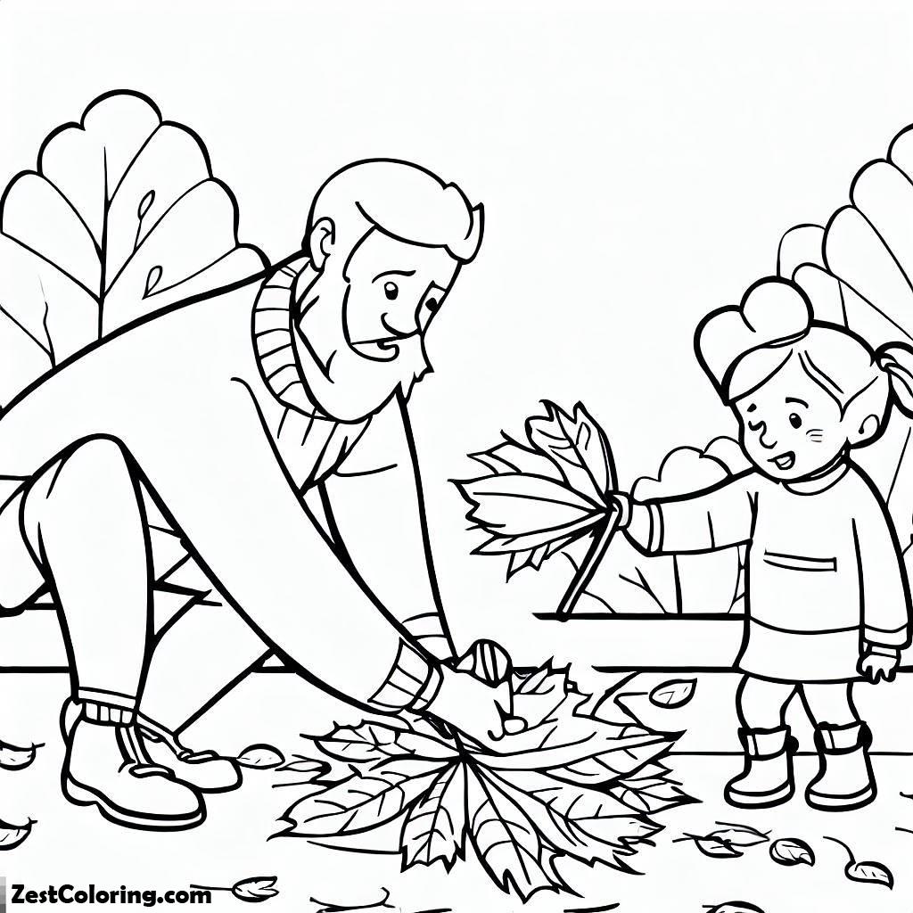 Autumn, Father Cleaning Autumn Leaf On Autumn Coloring Page: Father Cleaning Autumn Leaf On Autumn Coloring PageFull Size Image