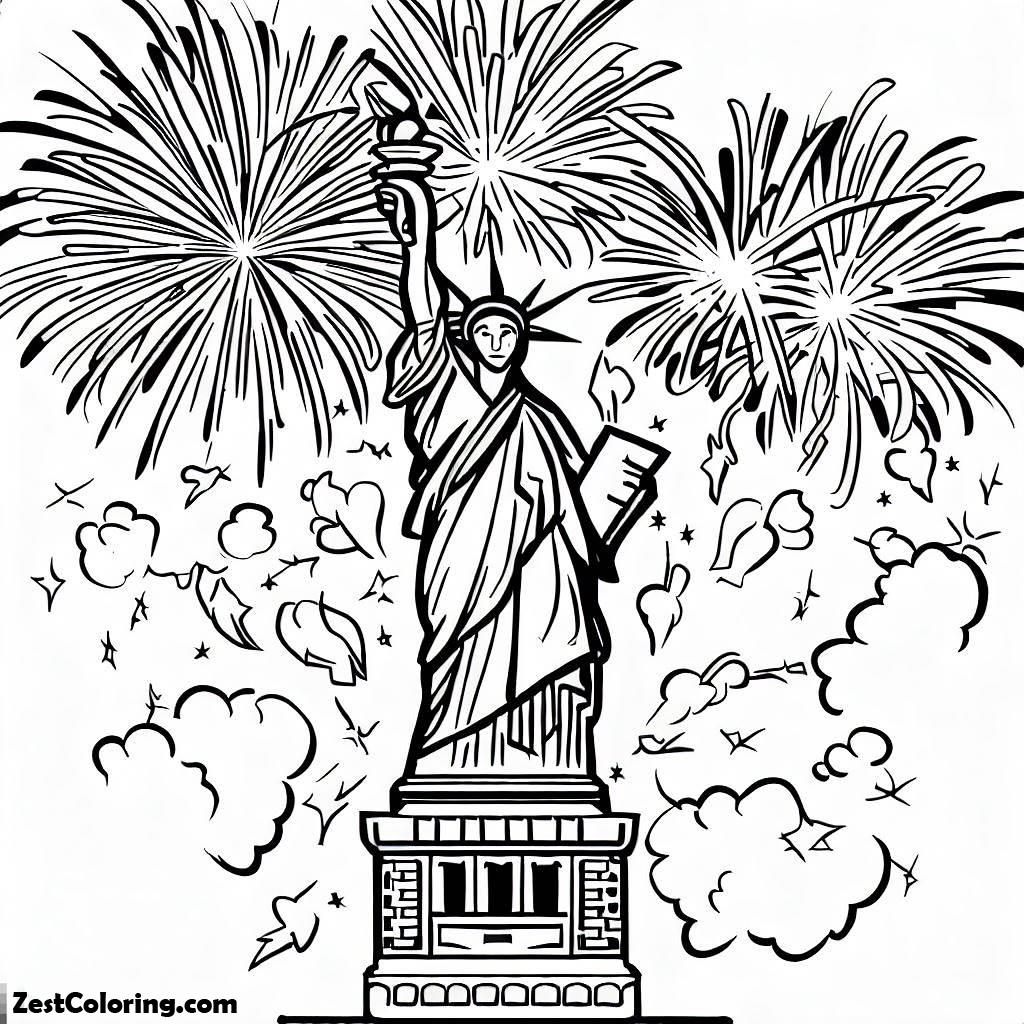 Fireworks, Fireworks Upon Statue Of Liberty Coloring Page: Fireworks Upon Statue Of Liberty Coloring PageFull Size Image