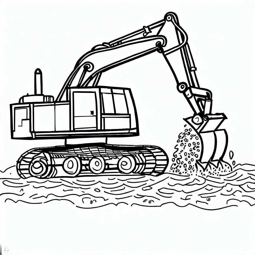 Excavator, Free River Dredging Excavator Coloring Pages: Free River Dredging Excavator Coloring PagesFull Size Image
