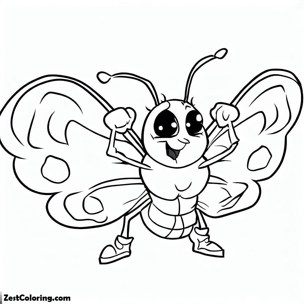 Butterfly, Funny Cartton Butterfly Being Strong Coloring Page: Funny Cartton Butterfly Being Strong Coloring PageFull Size Image
