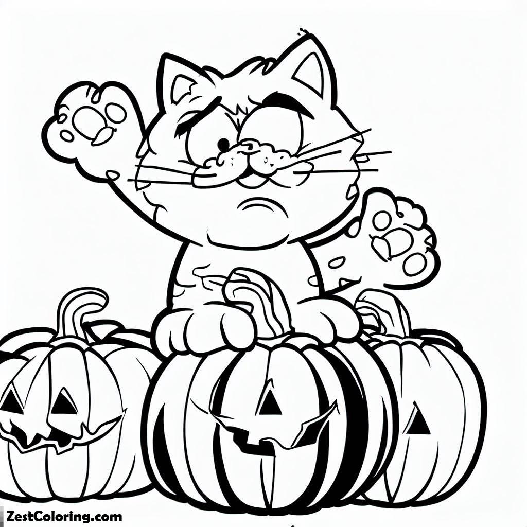 Pumpkins, Garfield In Halloween Pumpkins Coloring Page: Garfield In Halloween Pumpkins Coloring PageFull Size Image