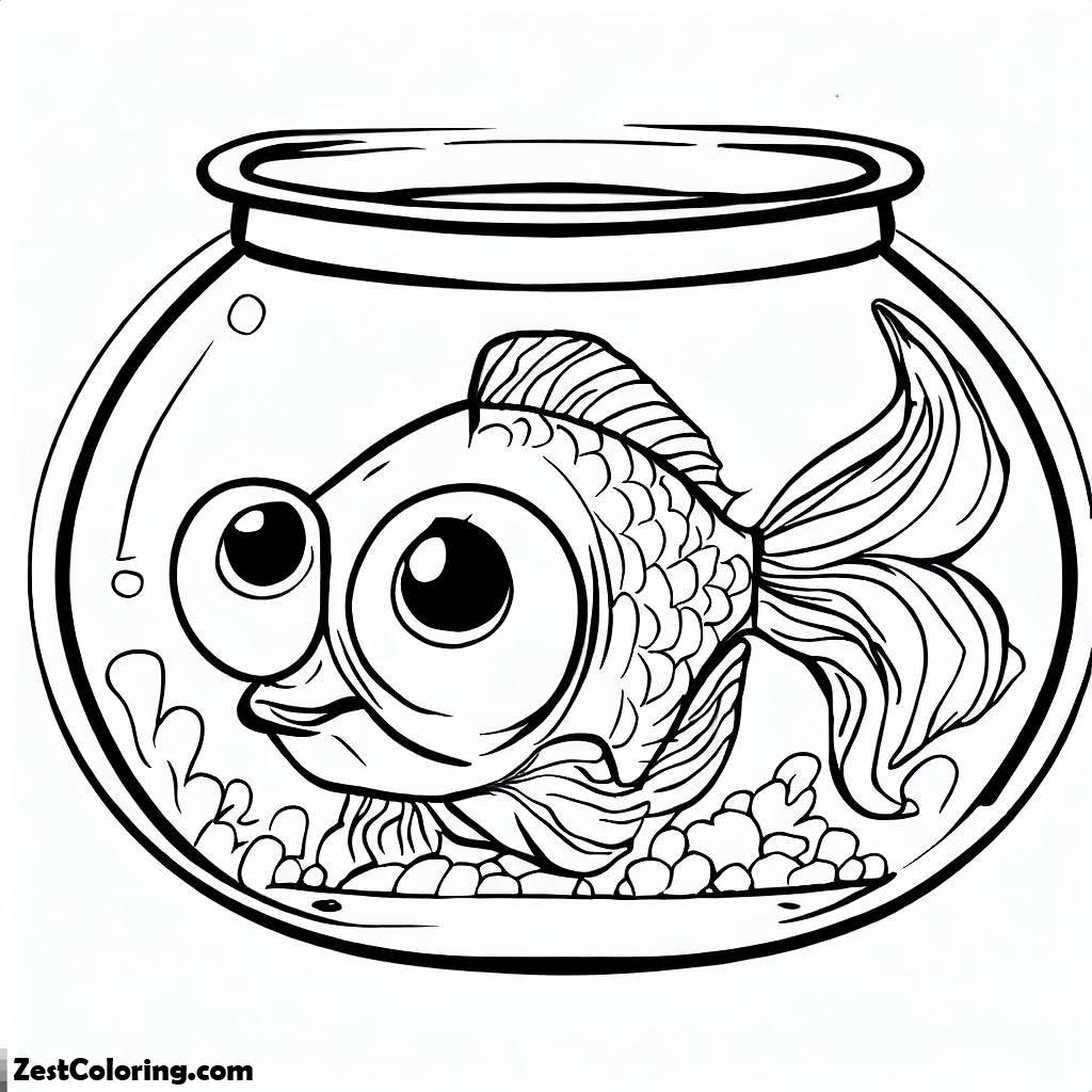 Goldfish With Big Eyes In Fish Bowl Coloring Page Coloring For Kids Goldfish With Big Eyes In Fish Bowl Coloring Page Coloring For Kids