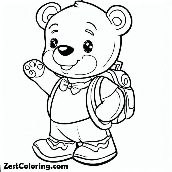 Happy Little Bear For First Day Of School Coloring Page