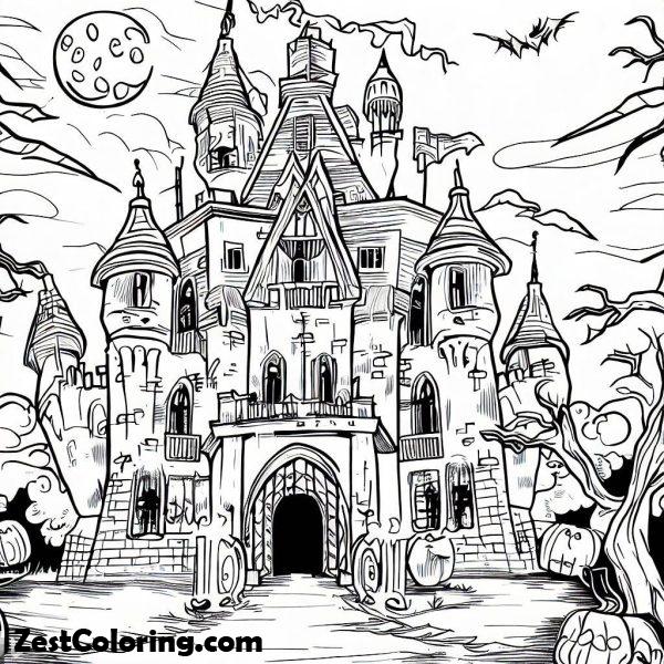 Haunted Castle On Halloween Day Coloring Page : Coloring for Kids ...