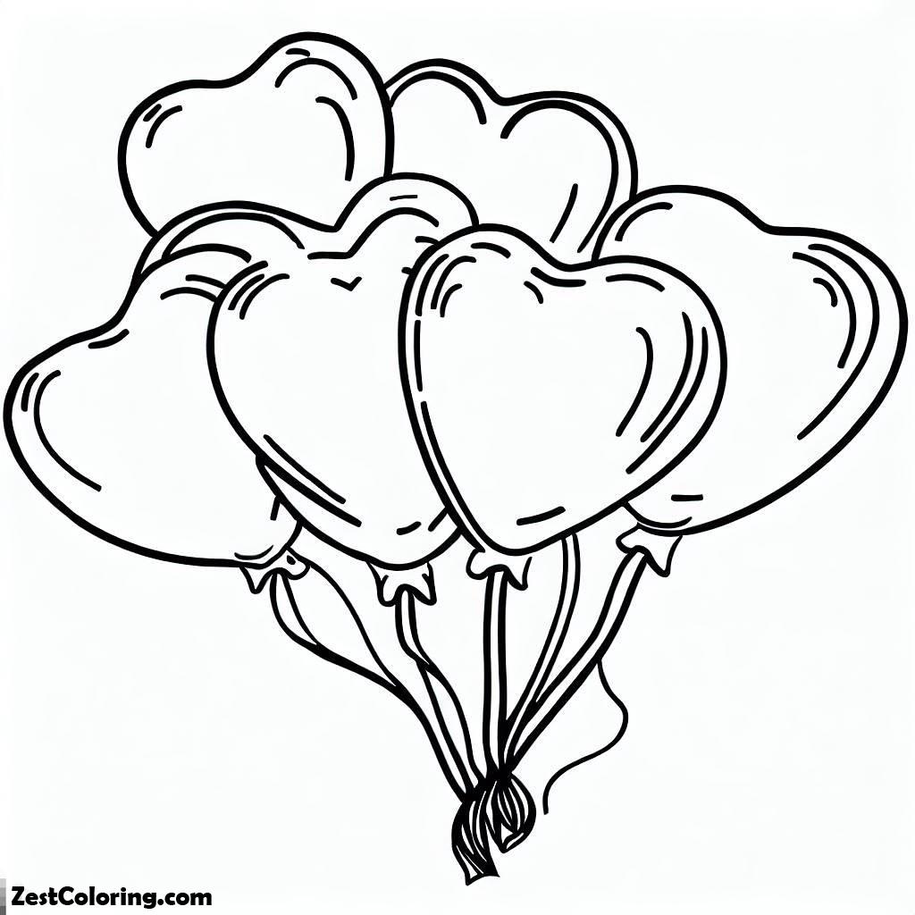 Valentine Day, Heart Shaped Ballons For Valentine’s Day Party Coloring Page: Heart Shaped Ballons For Valentine's Day Party Coloring PageFull Size Image